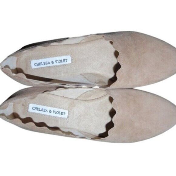CHELSEA & VIOLET Clara Tan Beige Cream Suede Leather Scalloped Flats size 6.5 - Picture 3 of 9